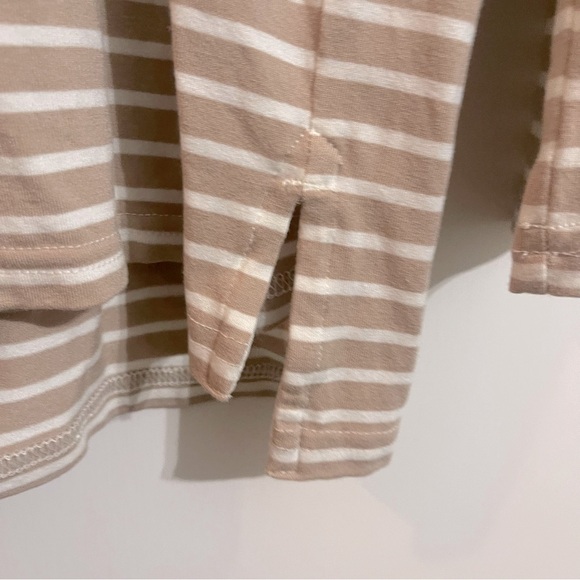 Marley Lilly Women’s Size Medium Tan and White Striped Long Sleeve Long Shirt - Picture 4 of 9